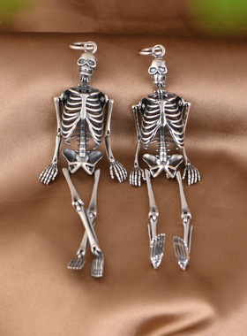 骷髅头银吊坠925银人骨架男款