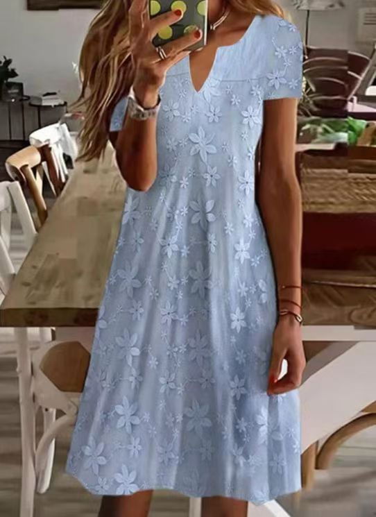 Elegant Solid Color V Neck Short Sleeve Dress Summer Collection Perfect for Casual and Formal Occasions Wholesale
