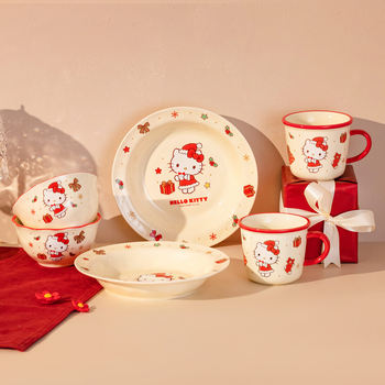 Christmas Sanrio Hello Kitty Ceramic Bowl Household Rice Bowl High-Value Dishes and Plates Set Kidsren's Tableware Water Cup