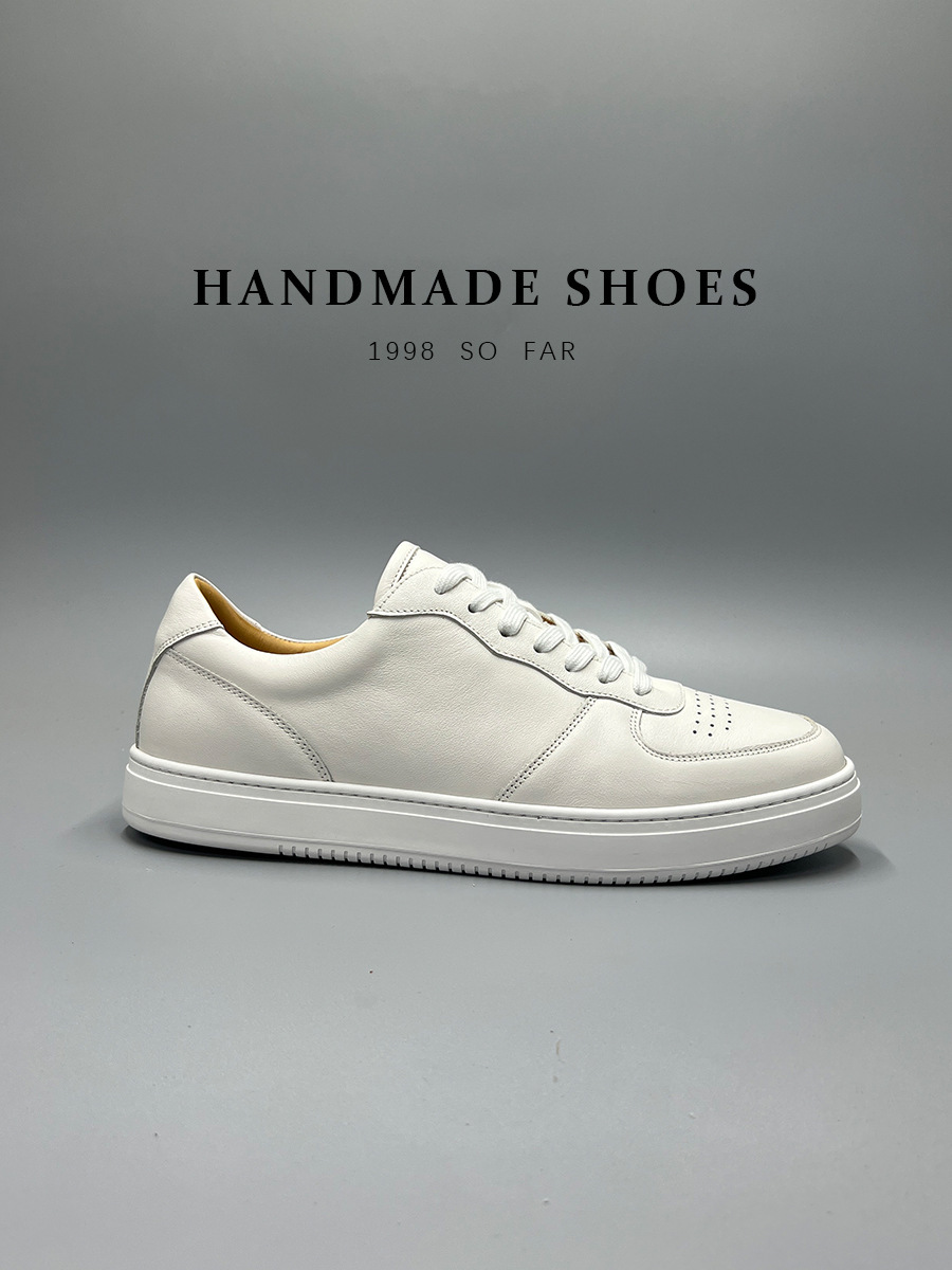 Giày sneaker nam da bò lớp đầu tiên đế bằng đệm khí cổ điển dễ phối — Màu nâu, Màu đen, Màu trắng