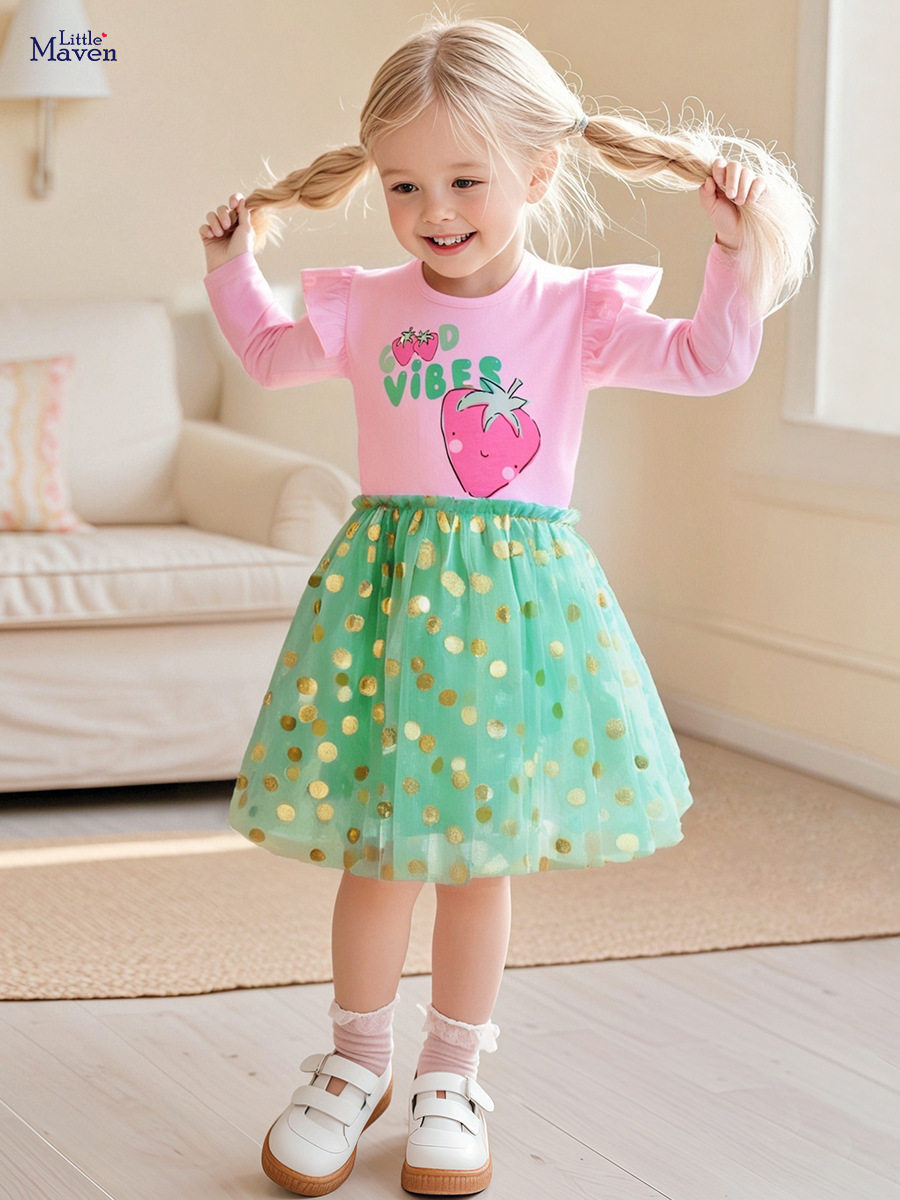 Kids' Dress Wholesale, Autumn Girls' Tulle Dress, Cartoon Cotton Kids' Dress