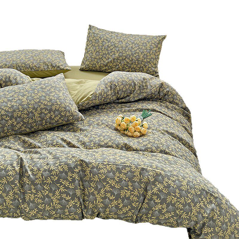 Category a Maternal and Infant Grade Double-Layer Yarn Cotton and Linen Washed Cotton Four-Piece Set French Small Floral Quilt Cover Three-Piece Bed Bed Sheets Set