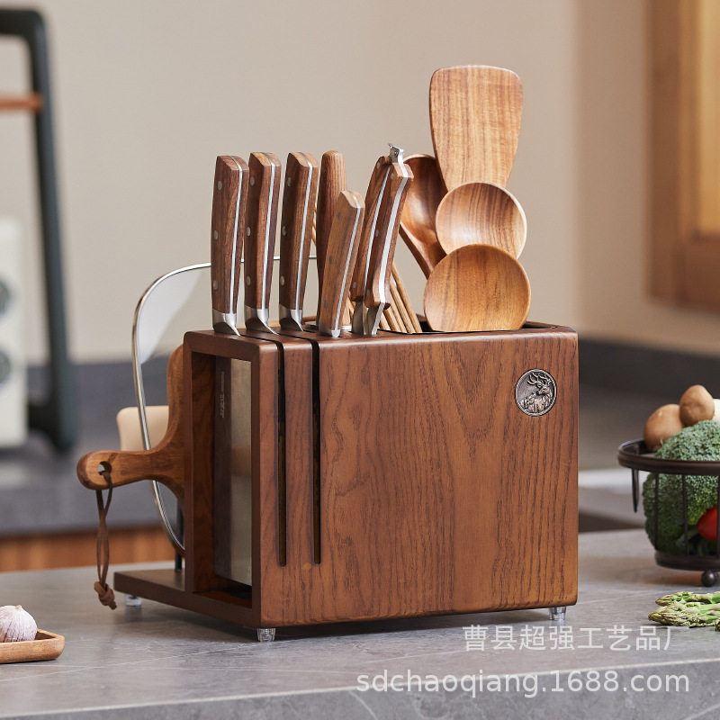 Wooden Kitchen Supplies Storage Rack Separated Kitchen Knife Draining Knife and Fork Spoon Chopsticks Holder Multifunctional Pot Cover Chopping Board Rack