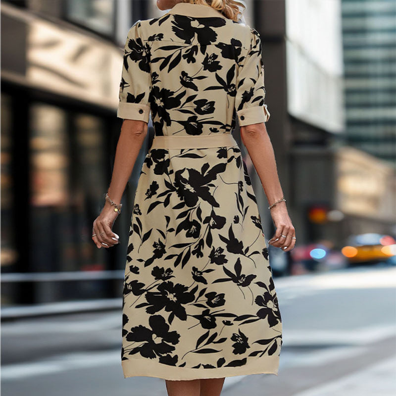 Floral Print Summer Dress Womens Casual Shirt Dress Lightweight Short Sleeve Trendy Design Wholesale Available