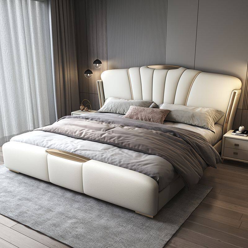 New Bedroom Furniture Light Luxury Italian Minimalist Soft Back Double Bed Simple Modern Multifunctional Storage Leather Bed Universal