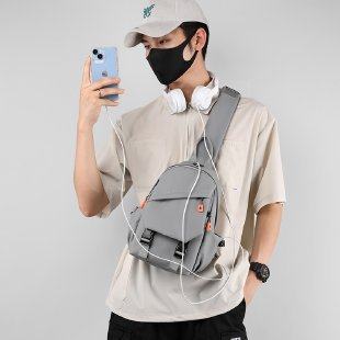 Cross-Border Men's Chest Bag Korean Style Casual Simple Fashion Versatile Shoulder Bag Multi-Functional USB Charging Crossbody Backpack