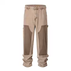 blackicon American Style High Street Knee Lumber Jeans Twill Washed Old Straight Pants for Men and Women