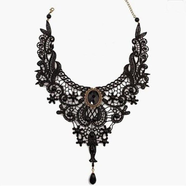 Gothic choker lace necklace women's necklace simple exaggerated black clavicle chain fake collar handmade jewelry