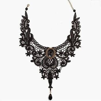 Gothic choker lace necklace women's necklace simple exaggerated black clavicle chain fake collar handmade jewelry