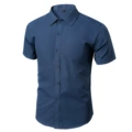 Short-sleeved solid color shirt navy blue