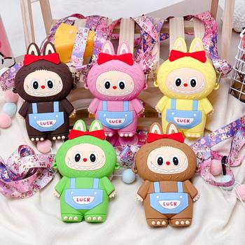 Cross-Border Popular Labubu Bow Silicone Coin Purse Children's Outing Crossbody Bag Children's Bag Decoration Wholesale