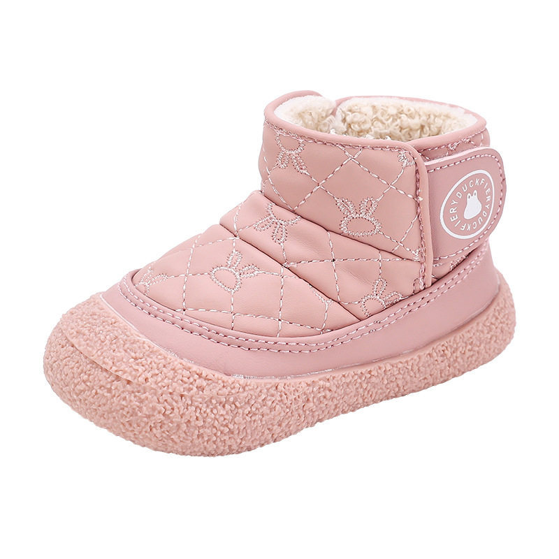 Baby Girls' cotton shoes winter fleece-lined high-top baby toddler shoes children's shoes baby shoes soft bottom leather children's cotton shoes