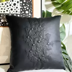 Black Cross-Shaped Leather Embroidery Cushion for Home Sofa, Office Lumbar Support, and Car Seat