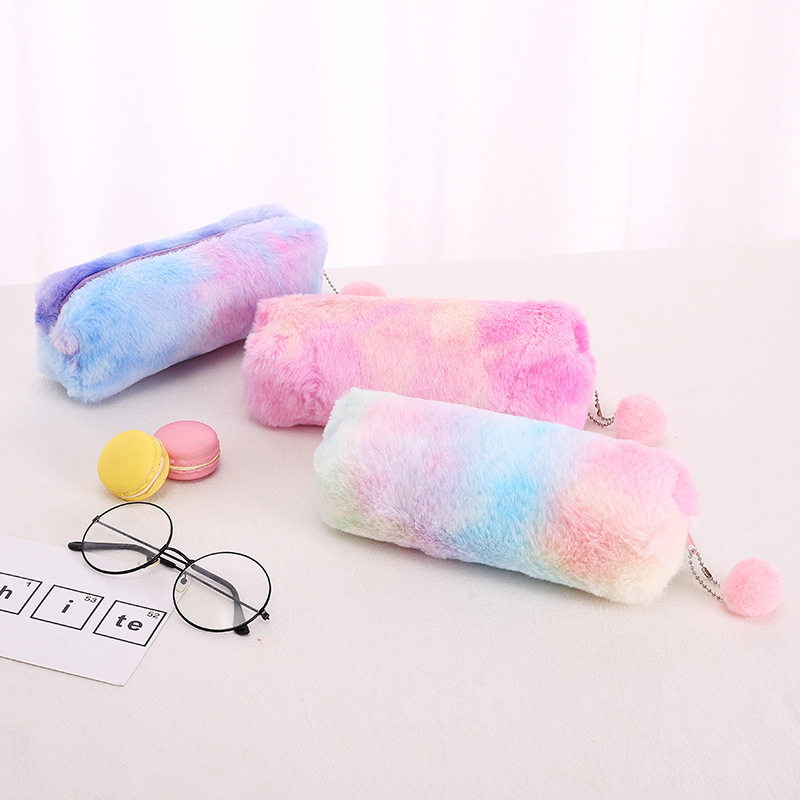 Girly Heart Gradient Color Cute Plush Creative Pen Bag Student Simple Storage Bag