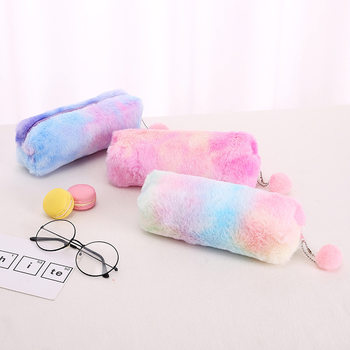 Girly Heart Gradient Color Cute Plush Creative Pen Bag Student Simple Storage Bag