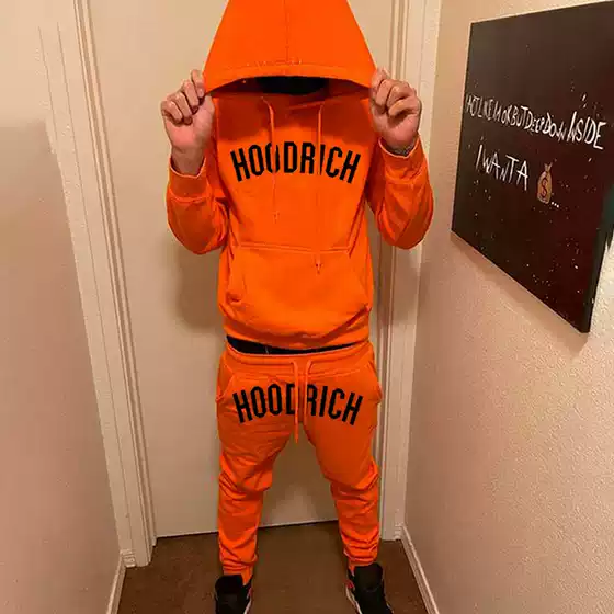 New Amazon Trendy Men's Hooded Sweatshirt Suit Hoodrich Printed Suit Casual Sports Men's Suit