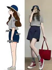 Summer Outfit Set for Plus-Size Women: Korean-Style Simple Versatile T-Shirt and Cargo Shorts Trendy Age-Reducing Set for Women