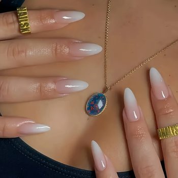 Fake Nails Wearable Nails Export Almond-Shaped Nude Gradient Nail Stickers European and American Nail Polish Finished Products Wholesale Pr