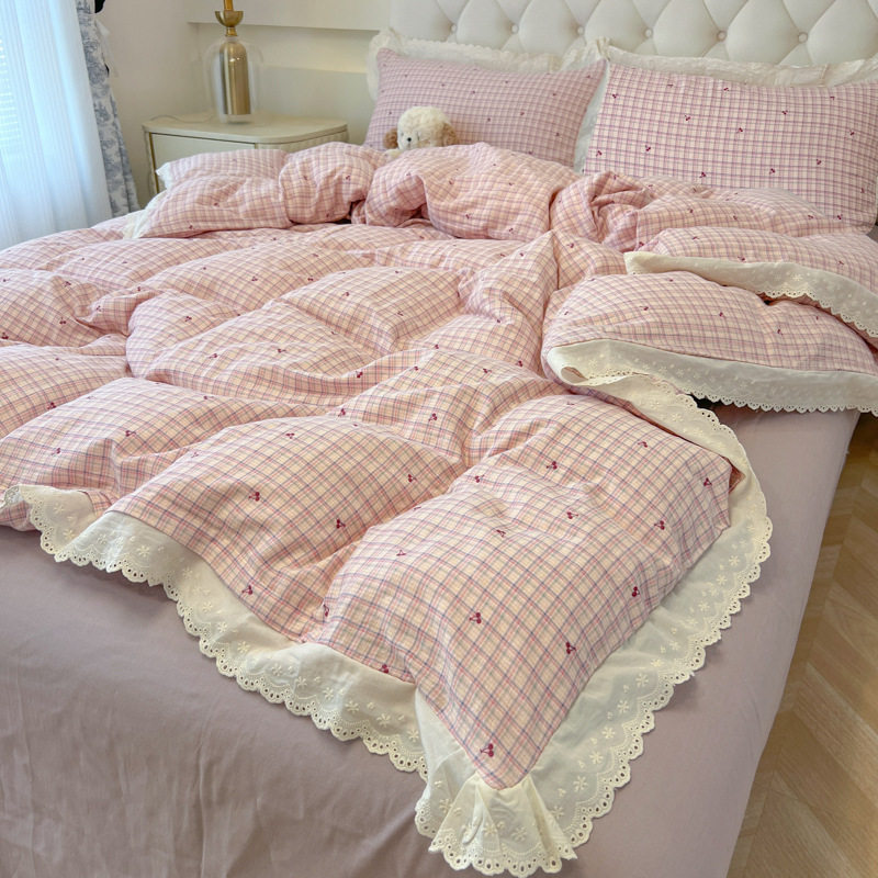 レーススモールレースチェック柄チェリー【スーパーソフトウォッシュコットン/柔らかく肌に優しい・毛玉になりにくい】