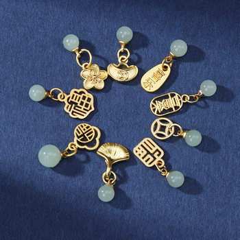 Jade Green Fortune Brand Pendant, National Trend Pearl Bracelet, Earrings, Alloy Pendant, DIY Necklace, Glass Jewelry Accessories