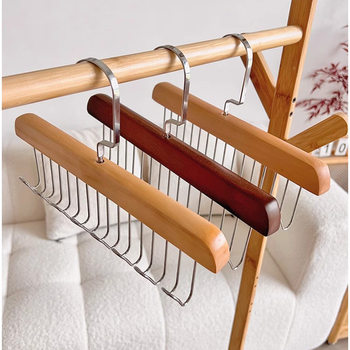 8-Hook Wooden Hanger for Underwear, Vests, Ties, Storage Hooks, Student Dormitory Solid Wood Wave Drying Rack