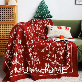 Christmas Blanket Holiday Decoration Blanket Living Room Sofa Blanket New Year Red Blanket Bed End Blanket Throw Blanket Knitted F^