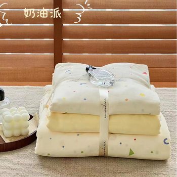 Class A Maternal and Infant Cotton Double-layer Yarn Four-piece Set Small Fresh Cotton Floral Bedding for Spring and Summer Nantong Home Textile Four-piece Set