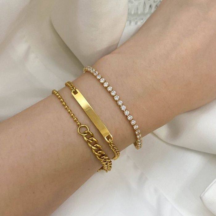 European and American Cross-Border New Stainless Steel Diamond Bracelets, Cold Style, Multiple Rows of Diamonds, Micro-Paved Zircon Jewelry, Men's and Women's Hand Accessories