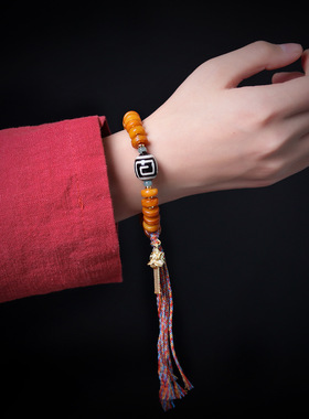 藏饰牦牛骨片珠手串文玩佛珠手链天珠玛瑙配件饰品女款