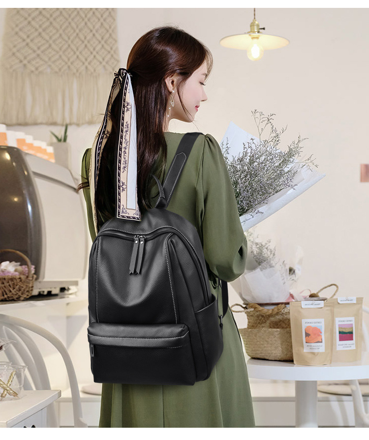 Ba lô nữ da bò thật cao cấp dáng mini đựng nhiều ngăn — màu đen, Màu nâu vàng