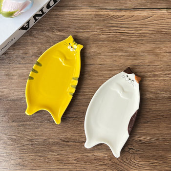 Japanese Style Tiger Cat Ceramic Simple Dish Household Dip Dish Snack Dish Cute Cartoon Plate LB28