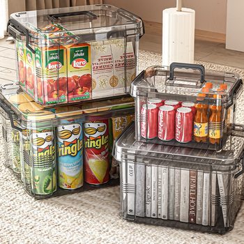 Storage Box for Household Organization of Toys, Snacks, Sundries, Portable Plastic Frame, Transparent Sealed Storage Box, Storage Box