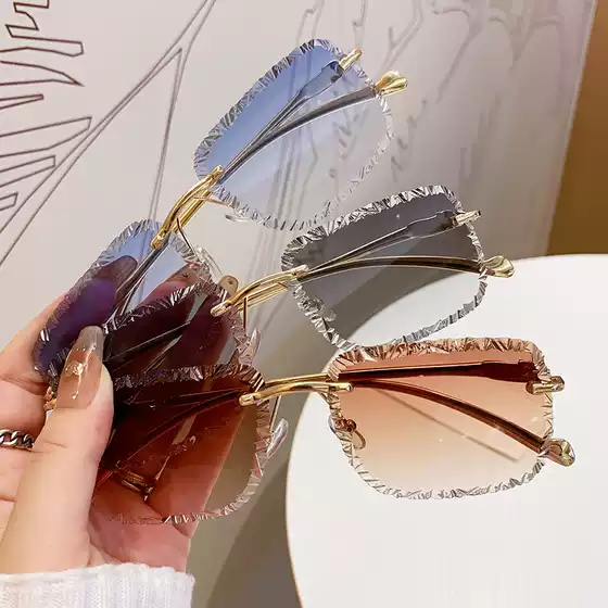 2025 New Frameless Cut-Edge Square Leopard Sunglasses for Women European and American Ins Street Style Trendy Sunglasses Cross-Border Wholesale