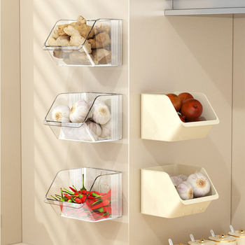 Kitchen Scallion, Ginger and Garlic Storage Rack Ginger and Garlic Wall-mounted Storage Basket Household Seasoning Storage Box Various Multi-functional Trays