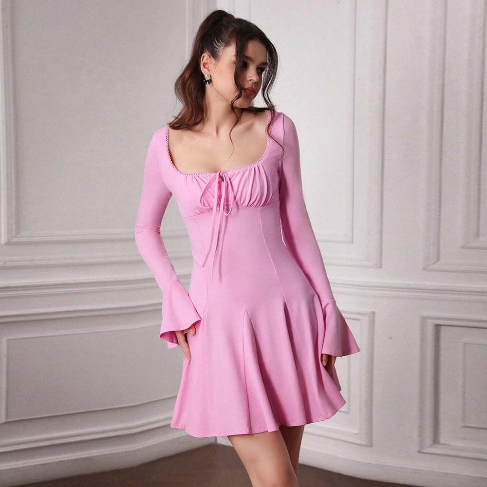 Sweet and Sexy Womens Dress High Waist Square Neck Short Skirt Spring Summer Fashion Wholesale Available