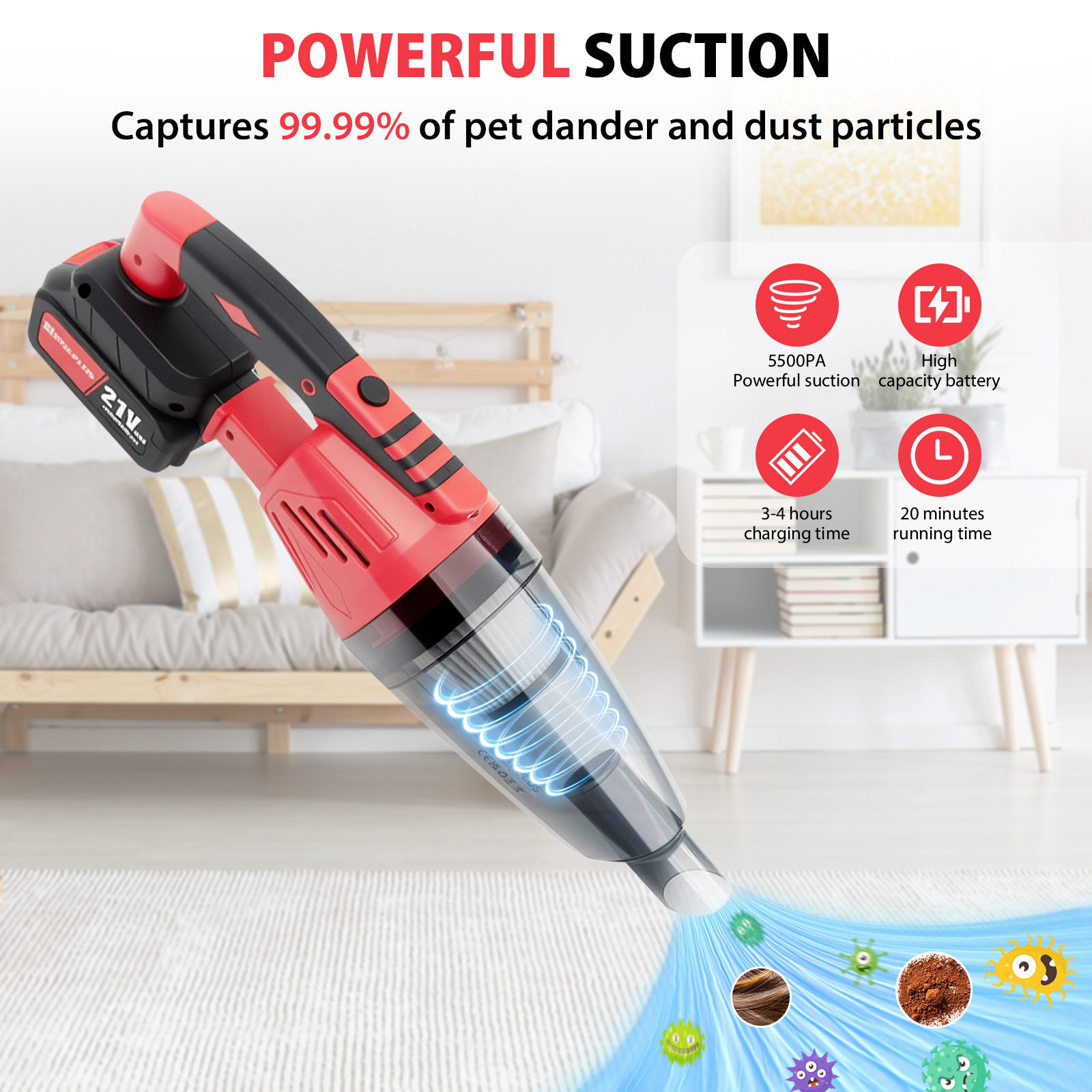 Portable lithium battery rechargeable multifunctional wireless handheld car vacuum cleaner