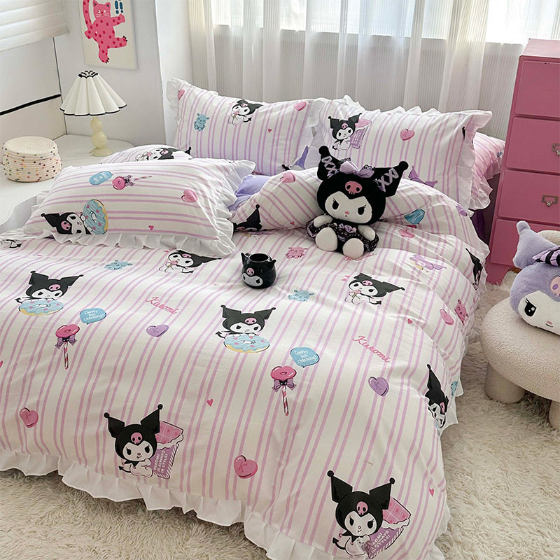 Sanrio series lace cotton cartoon printing four-piece set cute girl style bedding wholesale delivery
