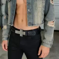 Explosive Pattern Studded Cross Belt for Men and Women, Subculture Style Hip Hop Punk Rock Hip Hop Personality