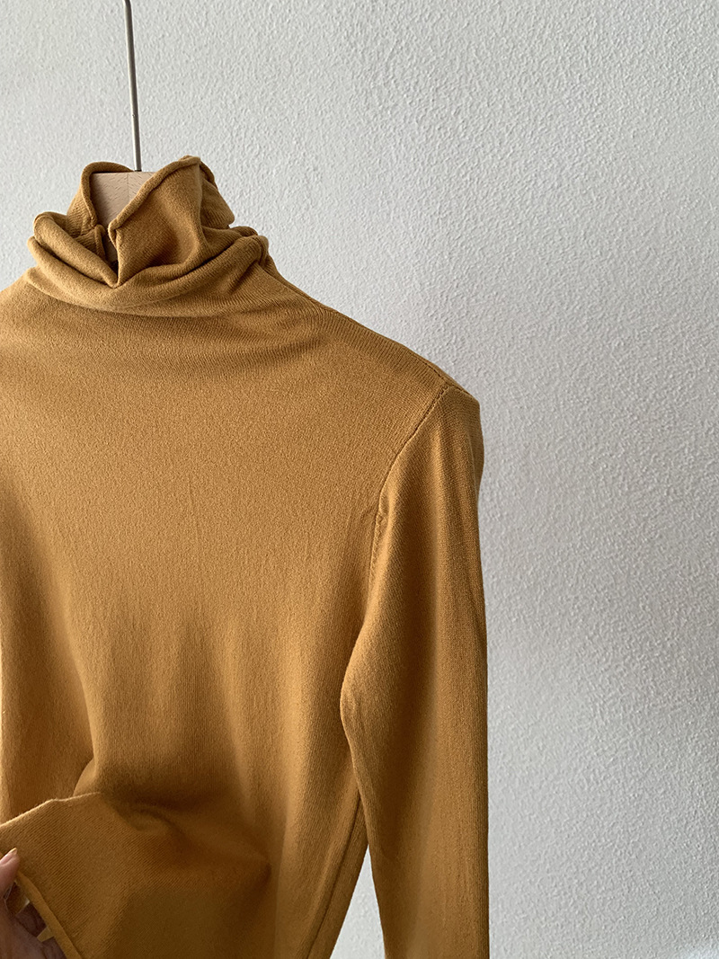 欧玛莱 柔软堆堆领纯色长袖安迪绒修身显瘦针织打底衫上衣女 4793