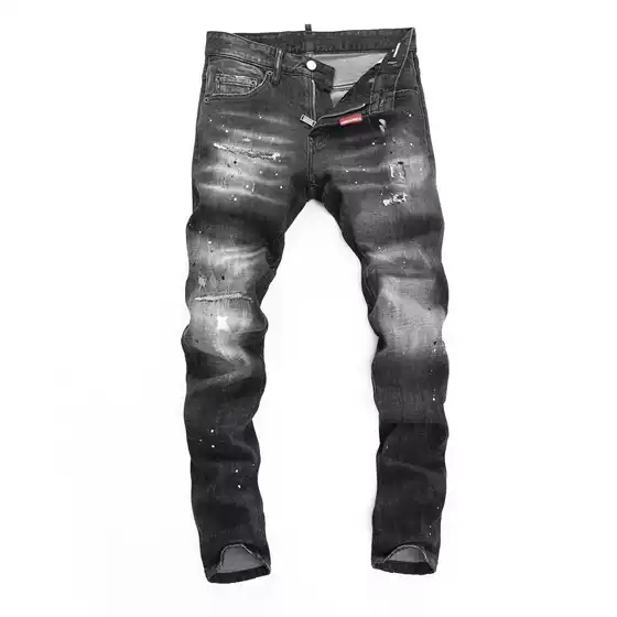 2025 Fall/Winter Student DS Stretch Washed Distinctive Inkjet Tight Nightclub Fashion Ripped D2 Jeans Men's Pants