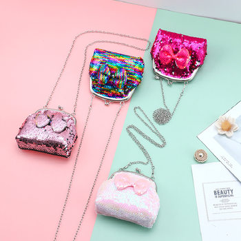 5 Inch New Arrival Sequin Shoulder Bag Bow Coin Purse Coin Bag Children's Cute Crossbody Bag Card Storage Bag
