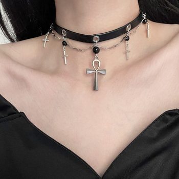 Cross Chain Choker Men's and Women's Punk Rock Choker Subculture Sexy Y2K Titanium Steel Niche Necklace Trend