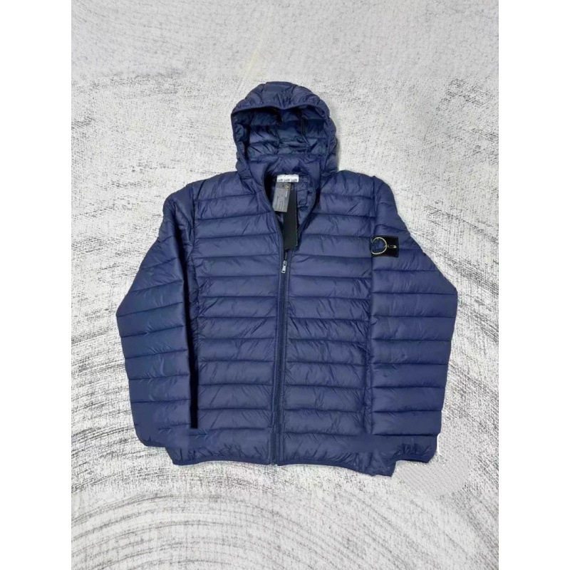 Cross-Border Trendy Brand Stone Classic Embroidered Armband down Jacket Hooded Zipper Jacket Top for Men and Women