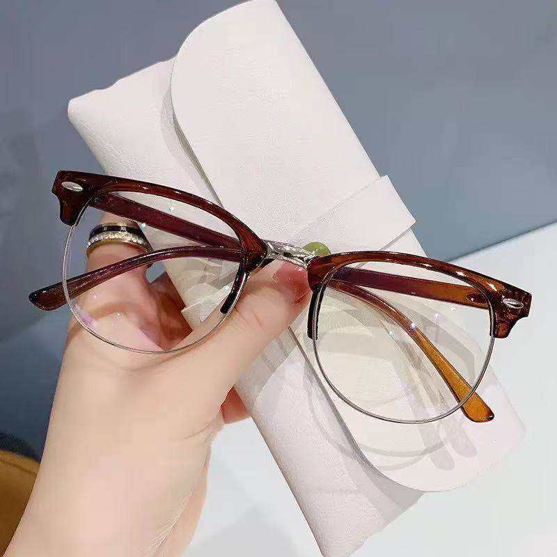 Business Frame Anti-Blue Light Glasses Frame Half Frame Plain Face Slimming Flat Mirror Fashion Cross-Border Rice Nail Sunglasses