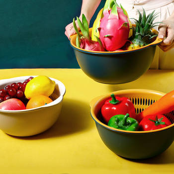 Large Double-layer Vegetable Washing Draining Basket Basket Household Kitchen Sink Round Basket Vegetable Basket Vegetable Washing Basket Vegetable Washing Basin