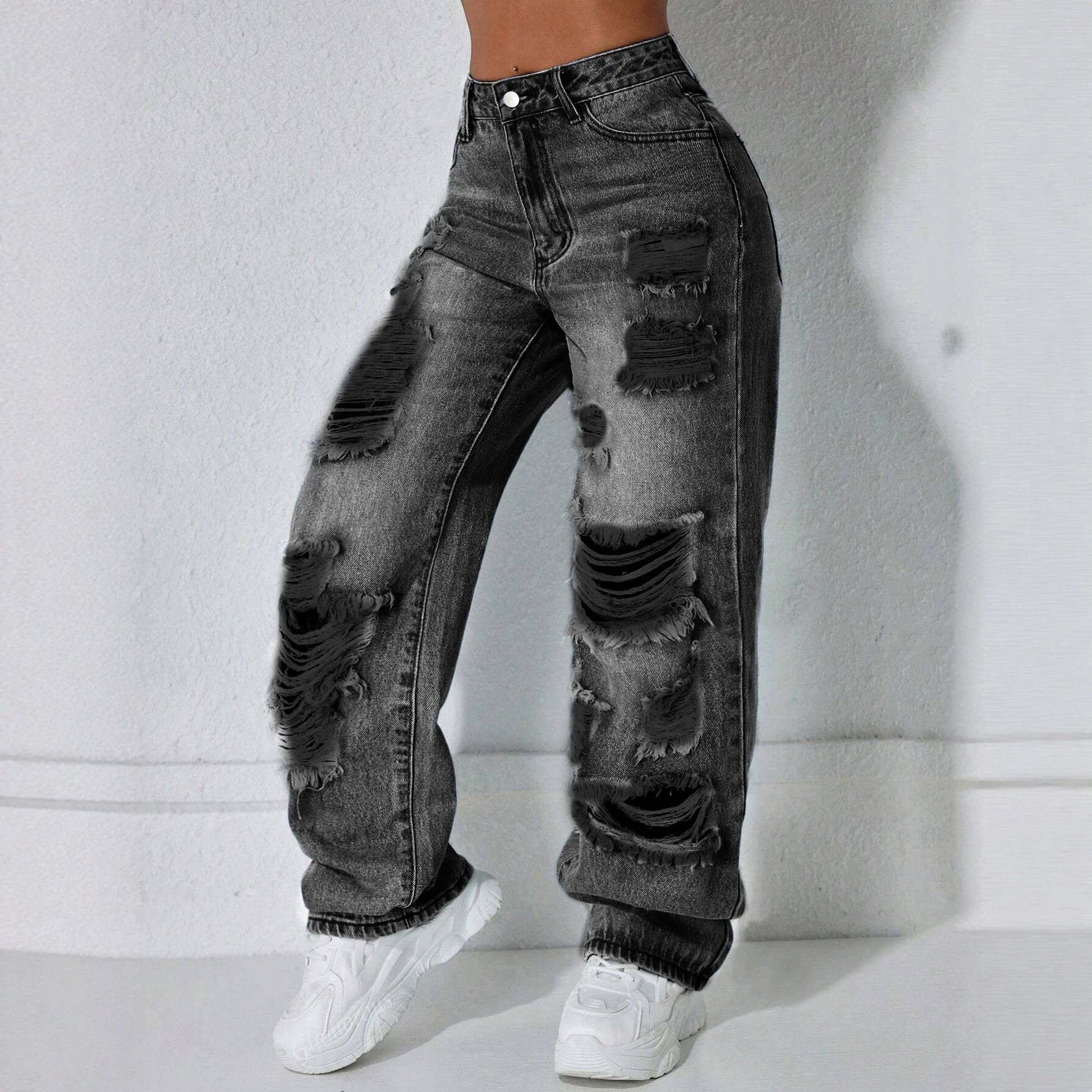 Casual Ripped Straight Leg Womens Jeans Versatile Trendy Comfortable Perfect for Everyday Wear Ready to Ship