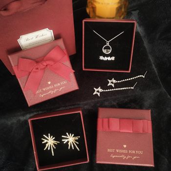 Spot quality wine red bow jewelry box necklace ring box creative jewelry bracelet box earrings box