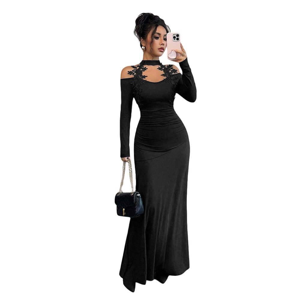 Elegant Black Lace Bodycon Dress for Women Long Sleeve Slim Fit Spring Summer Style Wholesale Available