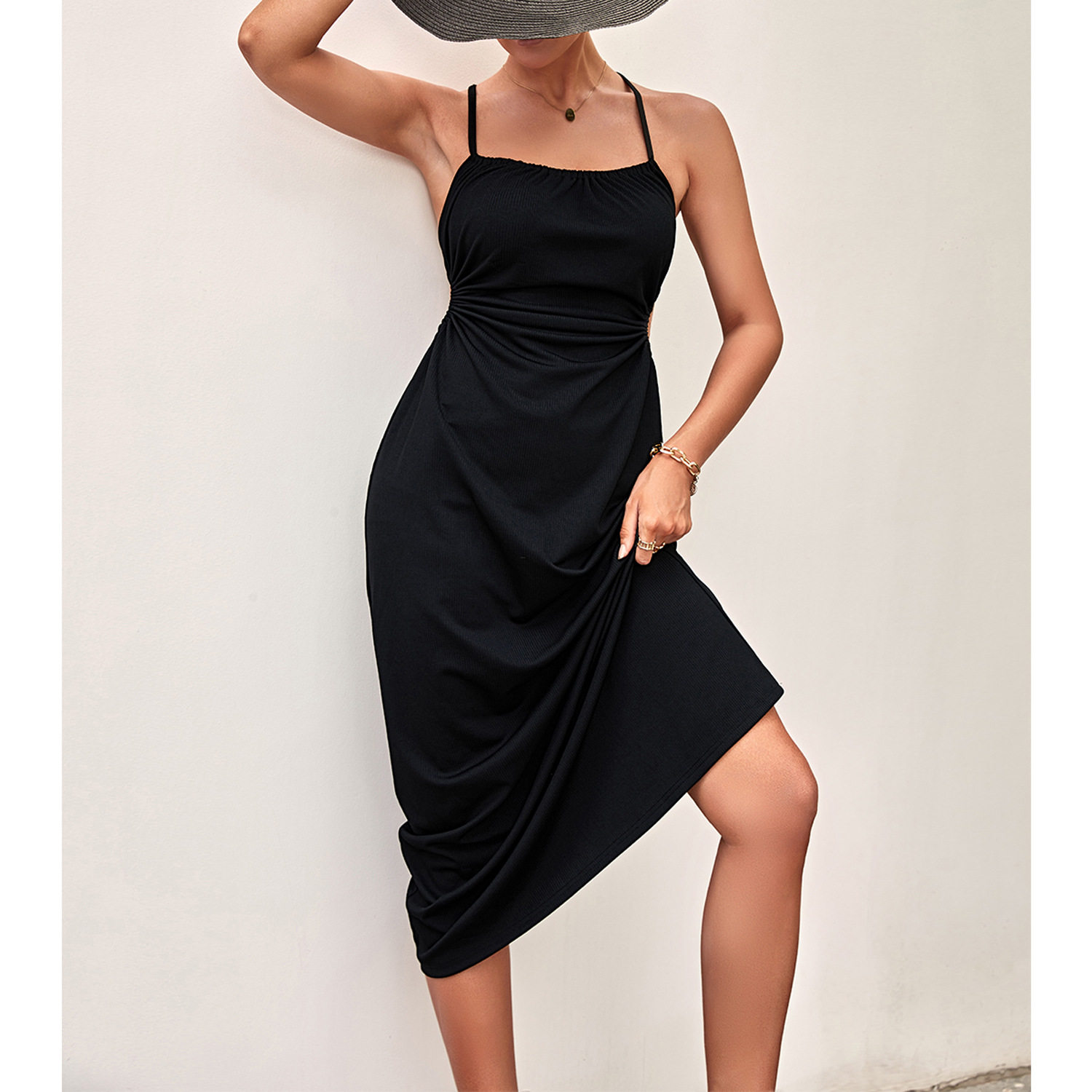 Womens Solid Color Cami Dress Side Ruching Sexy Fit Casual Summer Wear Wholesale Available factory direct