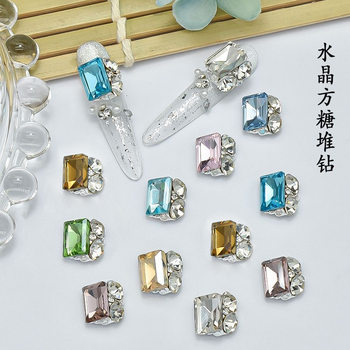 Crystal Long Right-Angle Stacked Diamond Finished Product, High-Quality Light Luxury Ultra-Shiny Handmade Diamond Ball Rock Candy Nail Large Diamond Nail Art Jewelry Diamond